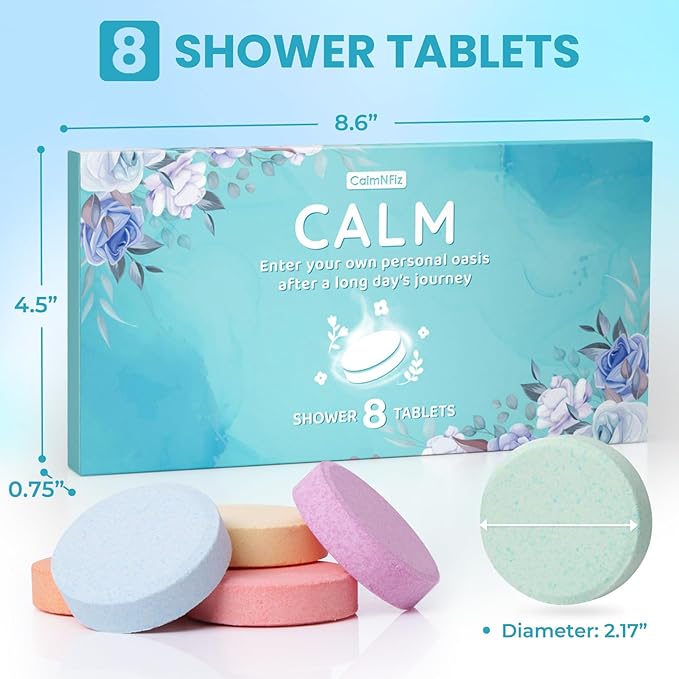CalmNFiz Shower Steamers 8 Pack Set, Scented Shower Bombs Tablets in Box with 8 Fragrances, Fathers Day Gift for Dad, Self-Care & Relaxation Birthday Gifts for Women & Men, Mom, Wife, Friend