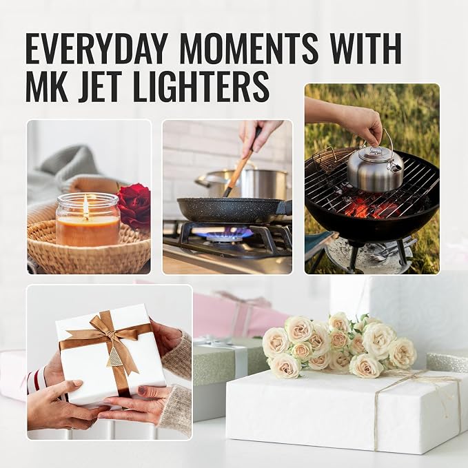 MK Candle Lighter, Butane Refillable Wind-Resistant Flame, 4-Pack for BBQ, Camping, Outdoor Use (Charm-5PC)
