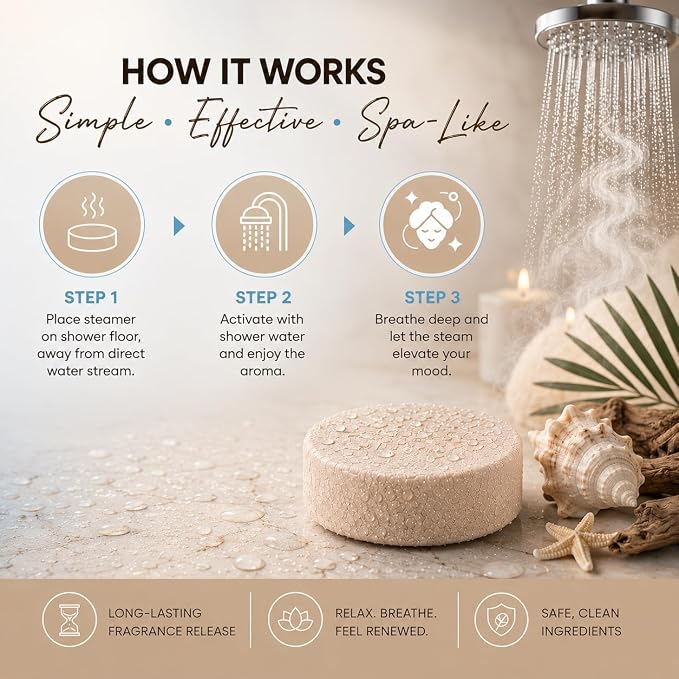 Shower Steamers Aromatherapy, Essential Oil Pods Infused for Relaxation, Shower Pods Aromatherapy - Calming, Stress Relief & Self Care Gifts for Women - Coconut Sandalwood