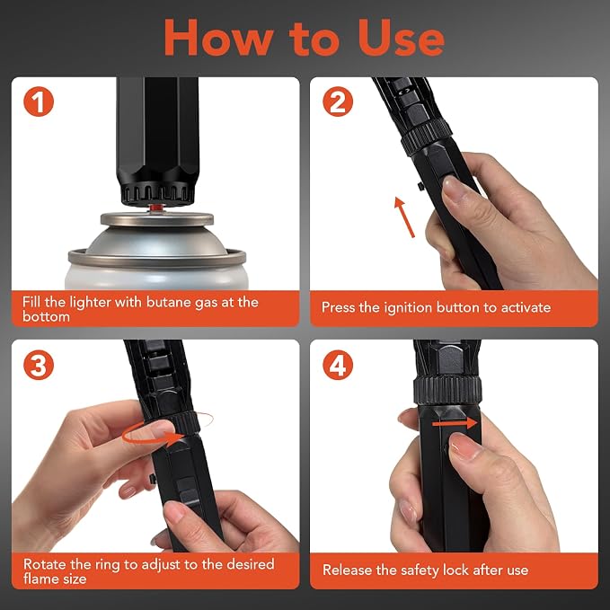 WCX HB300 Torch Lighter, Adjustable Jet Flame Lightsaber Lighter, Windproof Butane Refillable, for Candle/Grill/Cooking/BBQ, Black (Butane Not Included)