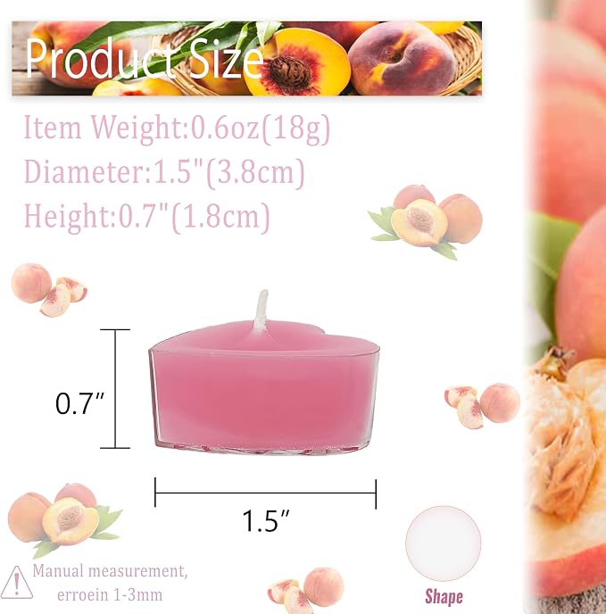 Tea Lights Candles Set of 24, Blush Pink Heart Tealight Candle, Peach Scent Tea Candles, Long Burning Tea Lights for Wedding Dinner Table Ambiance Home Decor