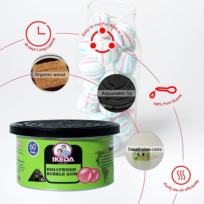 Car Air Freshener: Bubble Gum Scent | Car Scents | Odor Eliminator Essential | Long-Lasting | Strong Fragrance | For Home Closet | 1.5 Oz | Pack of 4