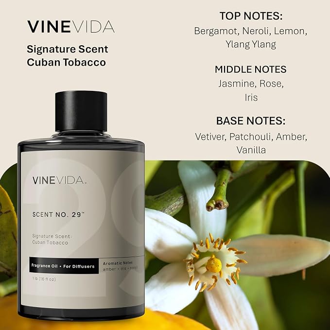 VINEVIDA [16 Fl Oz] Cuban Tobacco Fragrance Oil for Cold Air Diffusers, Essential Oils for Diffuser Oil Refill & Air Freshener Room Spray