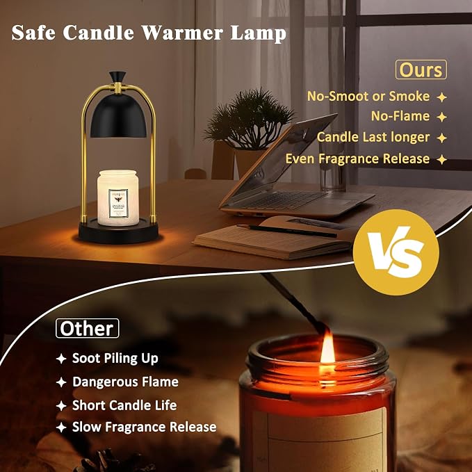 Hong-in Candle Warmer Lamp with Timer & Dimmable, Cozy Birthday Gift for Women Mom, Modern Home Decor House Warming Gifts Wax Melt Warmer for Jar Candles with 2 Bulbs (Black)