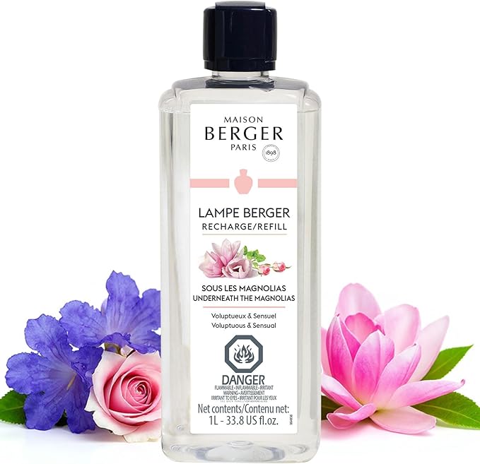 MAISON BERGER Lampe Berger Refill, 1 L, Underneath The Magnolias | Catalytic Lamp Fragrance Refill, Helps Neutralize Odors, ~160 h Fragrance Diffusion, Made in France