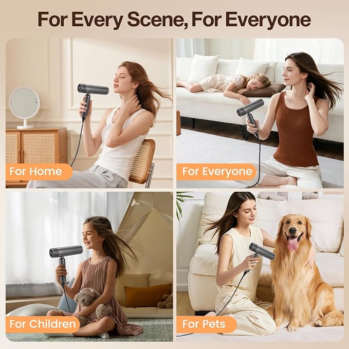 Dual-Voltage Foldable Travel Hair Dryer: Compact High Speed Plasma Diffuser Blow Dryer with Cool Shot - Lightweight/Portable -with Storage Bag & European Adaptor for All Hair Types Gray