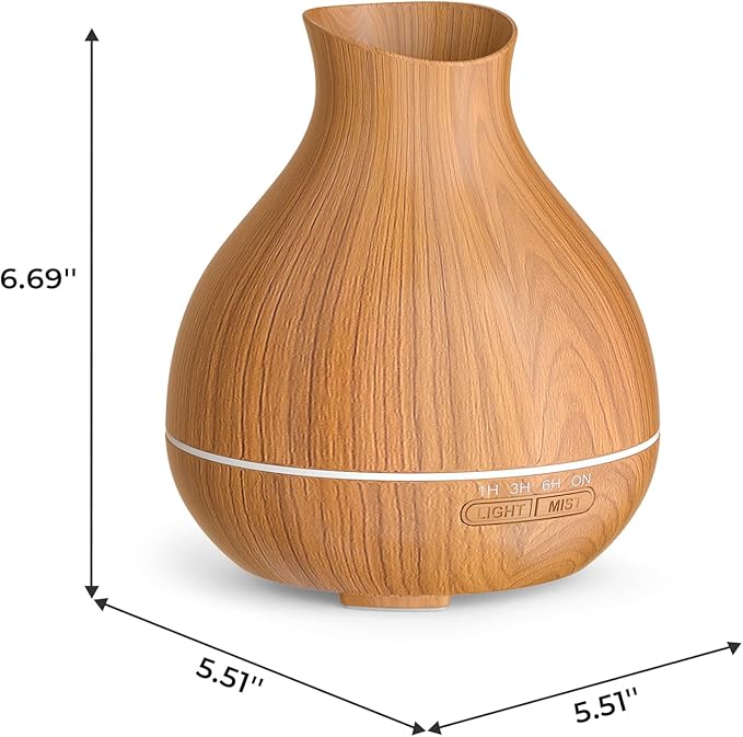 Aromatherapy Essential Oil Diffuser 550ml 12 Hours Wood Grain Aroma Diffuser with Timer Cool Mist Humidifier for Large Room, Home, Baby Bedroom, Waterless Auto Shut-off,7 Colors Lights Changing