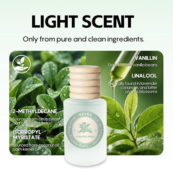 Car Air Freshener-Vanilla Mist Scent Car Fresheners Long Lasting Essential Oil Car Diffuser- Cute Car Accessories for Women Interior without Methyl Carbitol&Hexylene Glycol