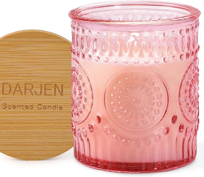 DARJEN Rose Scented Candles for Home- 5.3oz 35H Natural Soy Wax Aromatherapy Jar Candlet, Decorative Aesthetic Candles for Master Bedroom, Date Nights, Self-Care Sunday, Luxury Gift for Women