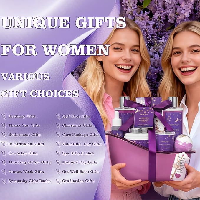 Spa Gift Basket Bath Basket Spa Kit Spa Gifts for Women, Bath and Body Basket Set 10pcs Self Care Kit Lavender Scent Birthday Gifts Skin Care Set, Christmas Gifts, Beauty kits Bridal Shower