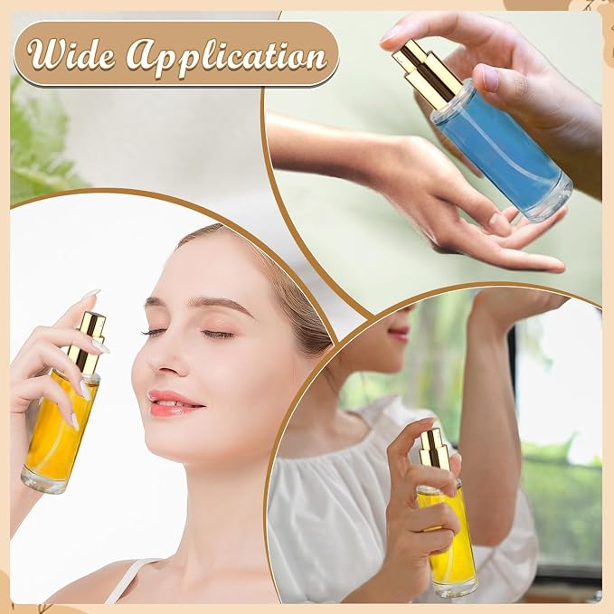6 Pcs 30ml/1oz Glass Spray Bottle Refillable Perfume Bottles with Atomizer & Golden Lid for Perfume Cleaning Products Essential Oils