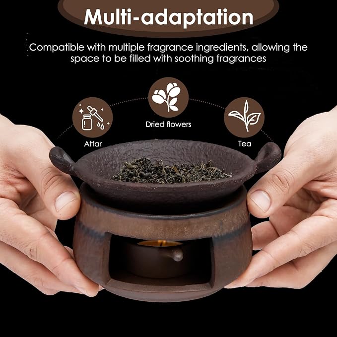 Ceramic Aromatherapy Stove Essential Oil Burner, Aromatherapy Burner Diffuser for Herbs, Tea Light Candle Holders Teapot Warmer, Zen Incense Kit for Home Office