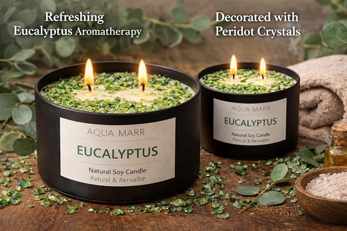 Eucalyptus Soy Candle – 8 oz Aromatherapy Spa, Fresh Eucalyptus Scent, Clean Burning Hand-Poured Candle for Relaxation, Home & Bathroom Décor – Aqua MARR