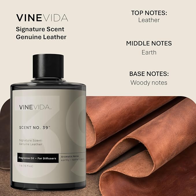 VINEVIDA Genuine Leather Fragrance Oil for Cold Air Diffusers, Essential Oils for Diffuser Oil Refill & Air Freshener Room Spray - 16 Fl Oz