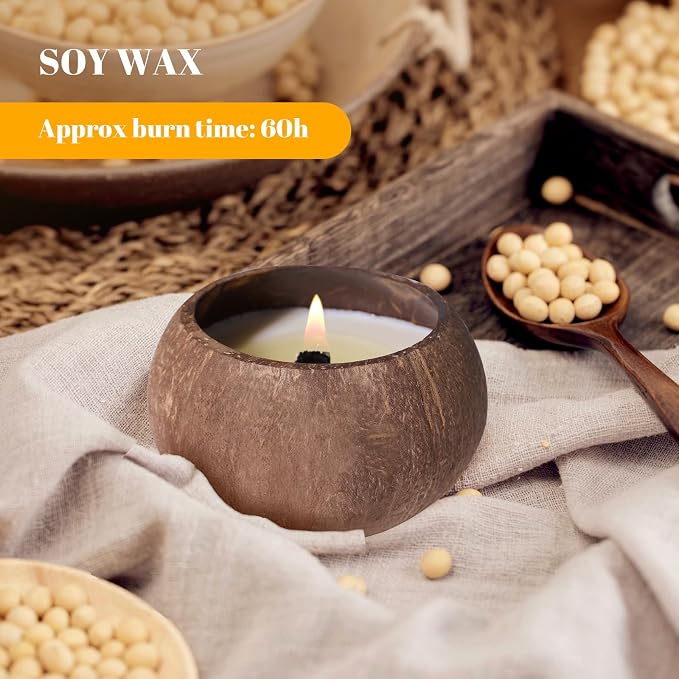 Natural Aromatherapy Scented Candle – 60-Hour Burn | 100% Soy Wax | Clean Burning Rosewood Wick | Coconut Shell Home Gift Candle (Sandalwood Rose)