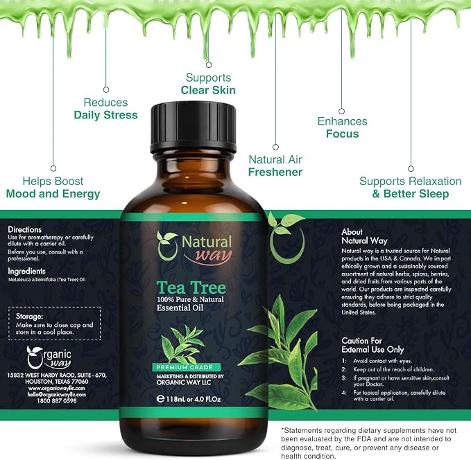 Essential Oil | Pure Aromatherapy Oil for Diffusers, Hair Growth, Skin, Scalp Care, Massage | Refreshing Hair Oil for Women & Men | Natural Essential Oil for Diffuser (Tea Tree)
