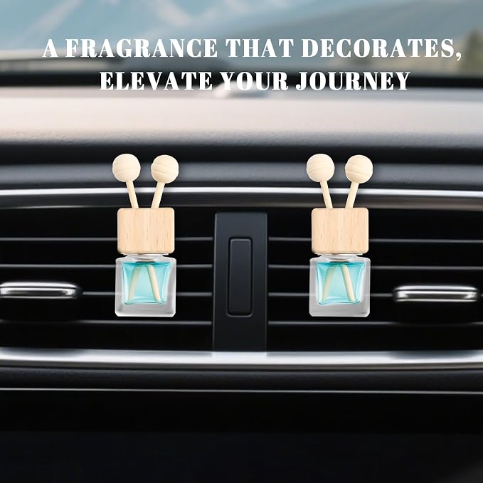 2PCS Car Diffuser Bottle with Vent Clip,Refillable Car Air Freshener with Wooden Lid and Stick,Transparent Empty Cars Diffuser Bottles as Cars Diffusers for Essential Oils