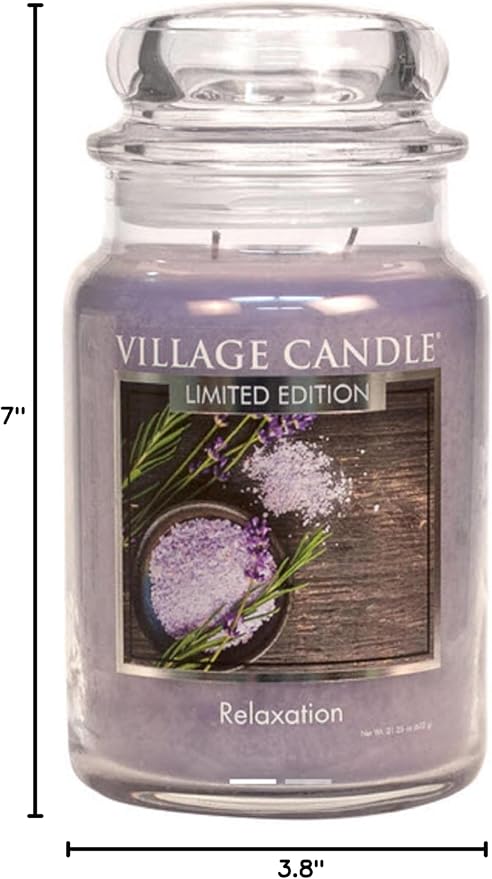 Village Candle Relaxation Spa, Large Glass Apothecary Jar, Scented Candle 21.25 oz