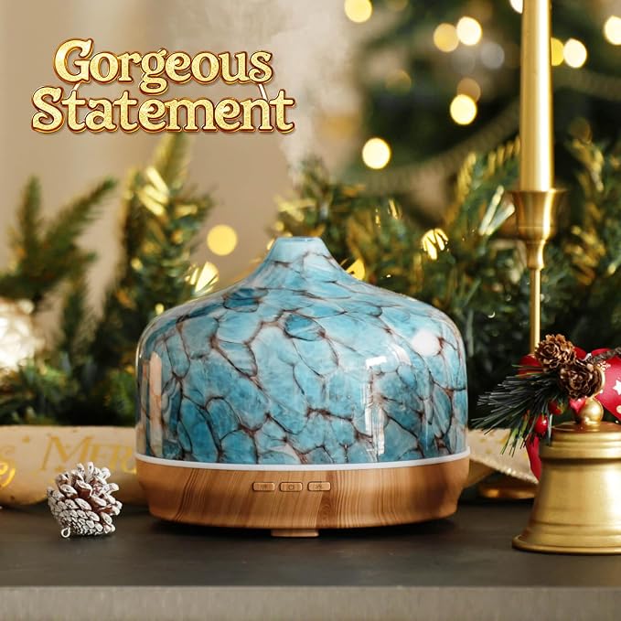 Porseme 500ml Glass Essential Oil Diffuser Aromatherapy Ultrasonic Cool Mist Humidifier 15-21 Running Hours Diffusers with Remote Control for Sleeping Yoga Working Spa(Blue）