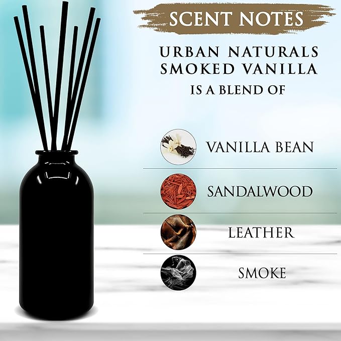 Urban Naturals Smoked Vanilla Reed Diffuser Set with Vanilla Bean, Sandalwood & Leather | Made in the USA