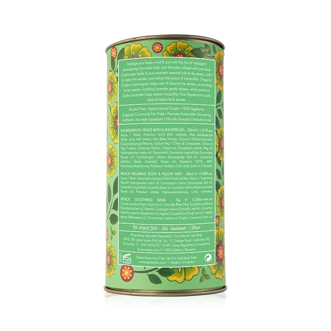 SPA CEYLON Peace Wellness Trio Set, Holistic Spa Essentials for Calming, Natural Ingredients, Ayurvedic Bath Gift Set, Shower Gel, Body Mist, Balm (150 g, Lemongrass)