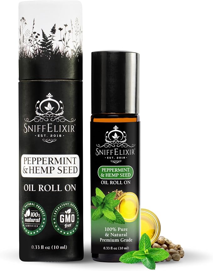 Peppermint Essential Oil Roll-On (10ml) – USDA Organic Topical Aromatherapy with Hemp Seed Oil for Headache Relief & Cooling Comfort – SniffElixir