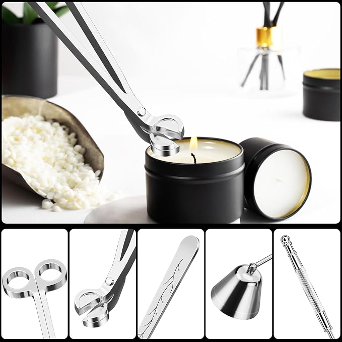 calary Candle Wick Trimmer, Candle Snuffer and Wick Dipper & Candle Accessory Set, 3 in 1 Candle Care Kit for Candle Lover (Silvery)