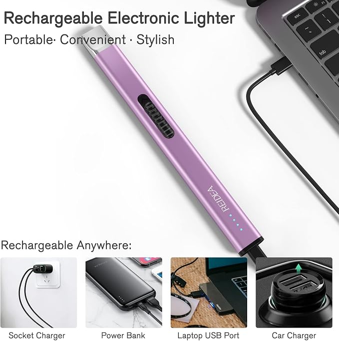REIDEA Lighter for Candle Electric USB Rechargeable with Security Lock, Windproof Fast Heat Sinking, Non-Slip Switch Electronic Lighter, R1 (Lavender Purple)