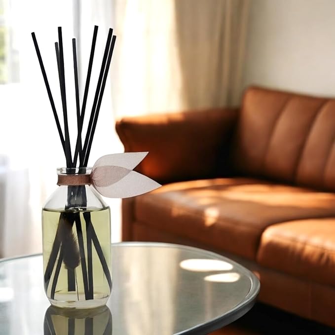 Reed Diffuser Set, Santal (Sandalwood) Scented Oil Diffuser with Sticks, Home Fragrance Accessories for Bathroom Shelf Decor, Aroma Diffusers for Home or Office Fall Decor, USA Made