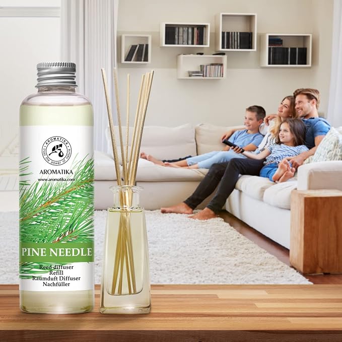Pine Diffuser Refill 6.8 Fl Oz - Fresh & Long Lasting Fragrance - Scented Reed Diffuser - Diffuser Oil Refill - for Aromatherapy - Home - Office - Air Fresheners w/Natural Essential Pine Needle Oil
