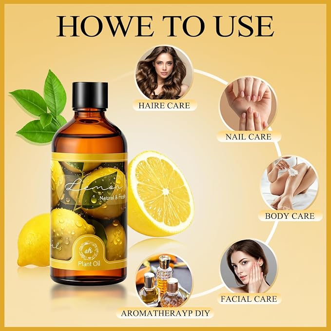 Essential Oil Lemon 3.38 fl oz with Glass Dropper, Pure Fragrance Oils | Aromatherapy, Natural Essential Oils for Diffusers for Perfect for Diffuser, Home, Yoga, DIY Candle and Soap Making - 100ml