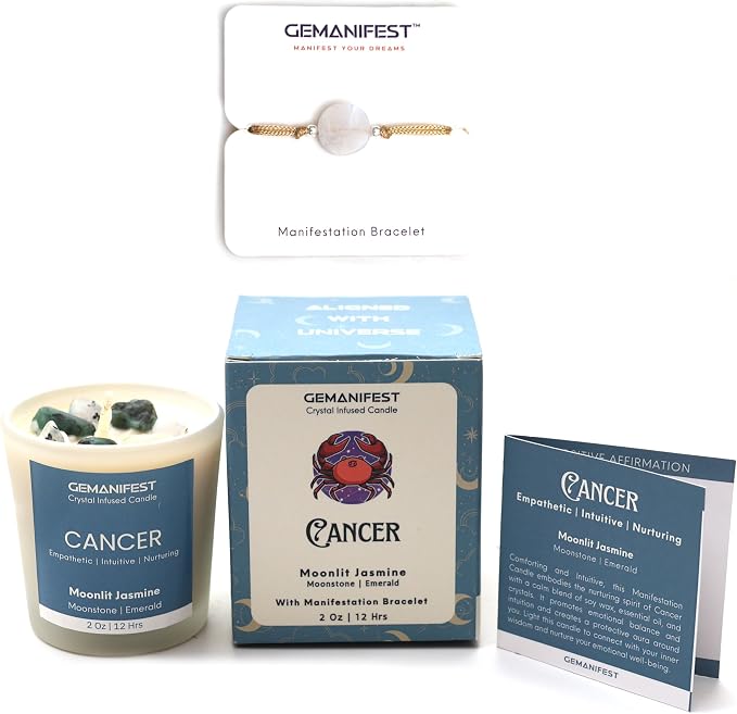 Cancer Zodiac Candle for Manifestation with Moonstone Bracelet Jasmine Soy Candles for Home Scented Zodiac Sign Gifts for Women Birthday Birthstone Gifts