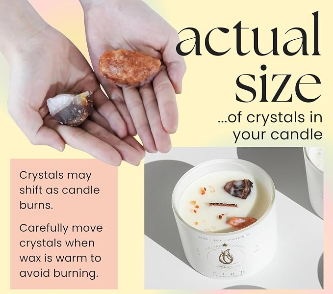 Aries, Leo, Sagittarius Gifts for Women - 12oz Wood Wick Candles that Crackle with Crystals and Healing Stones. Healing Crystal Candles for Women Home Scented. Soy Wax, for Zodiac Birthdate