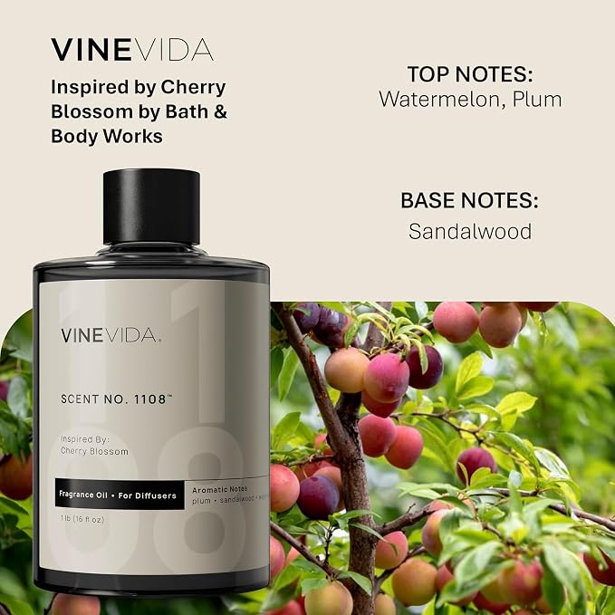 VINEVIDA [16 Fl Oz] Scent NO. 1108 Fragrance Oil for Cold Air Diffusers, Aromatic Notes of Plum Sandalwood Watermelon, Essential Oils for Diffuser Oil Refill & Air Freshener Room Spray