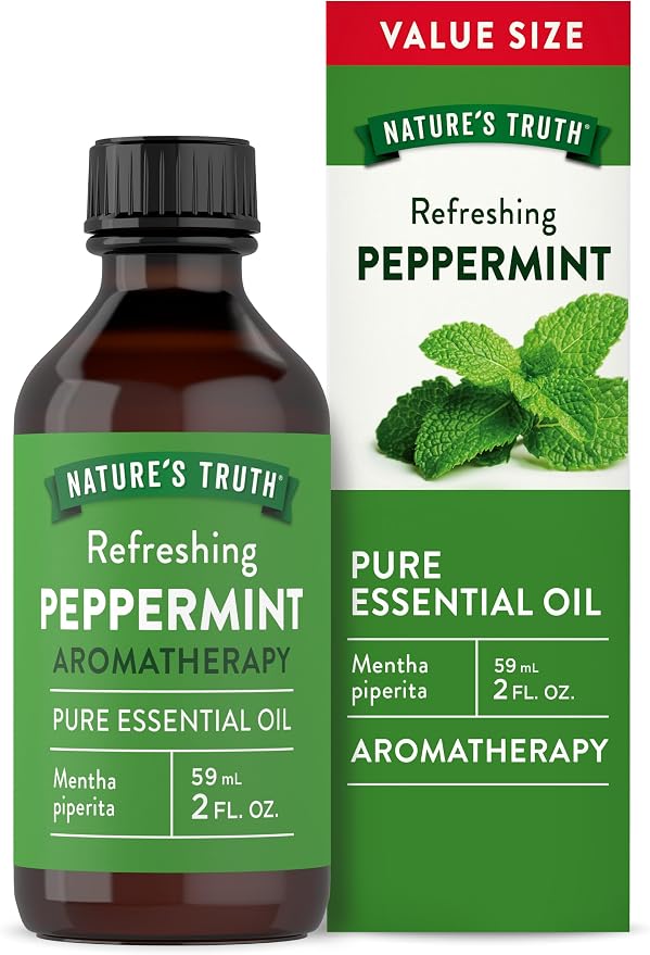 Nature's Truth Peppermint Essential Oil Pure | 2 fl oz | for Diffuser, Aromatherapy, and Massage | Value Size | Plant Based, Non-GMO & Gluten Free
