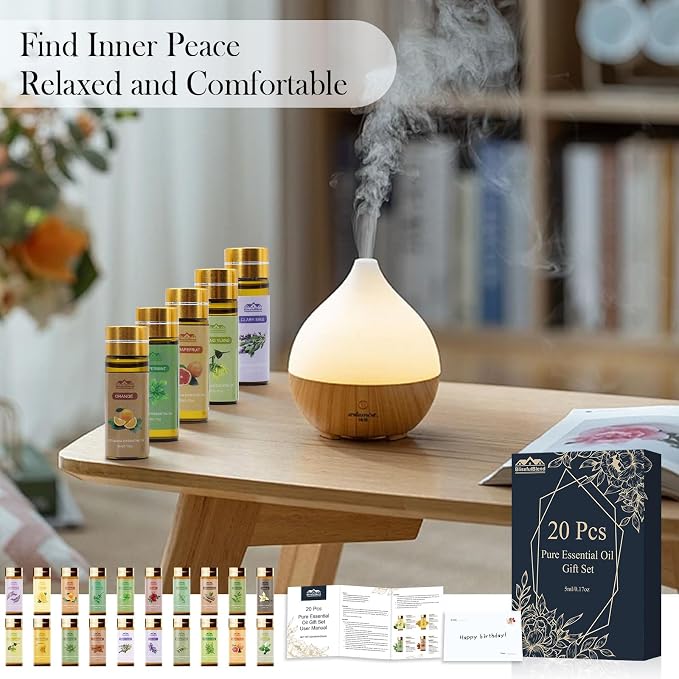 Fragrance Essential Oils Set, Essential Oils for Diffuser, for Home, Skin, Candle & Soap Making-Tea Tree, Lavender, Peppermint, Rose and More, with Gift Card for Friend, Teacher, Mom(20×5ml