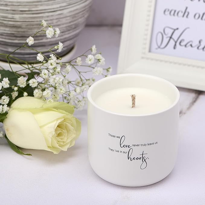Sympathy Candle for Loss of Loved One - Those We Love Memorial Gifts in White Ceramic Jar - 40 Hour Natural Soy Wax Remembrance Candle - Gardenia Scented Bereavement, Grief & Condolence Present