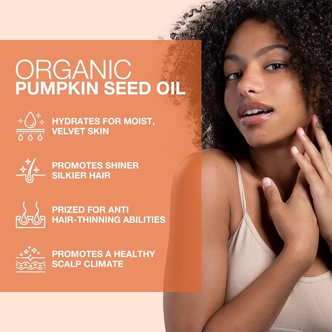 100% Pure Virgin Pumpkin Seed Oil Cold Pressed Unrefined Carrier Oil for Hair Growth Support Scalp Massage Glowing Skin, Rich in Omega 3, 6 & Zinc - 1 fl oz (30ml)