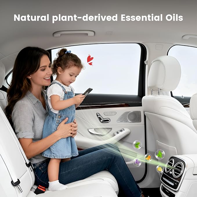 2Pcs Car Air Freshener Vent Clips, Car Diffuser Essential Oils Kit with 5 Different Essential Oils (0.34oz Each) & 12 Refill Sticks, long lasting Cars fragrance for House