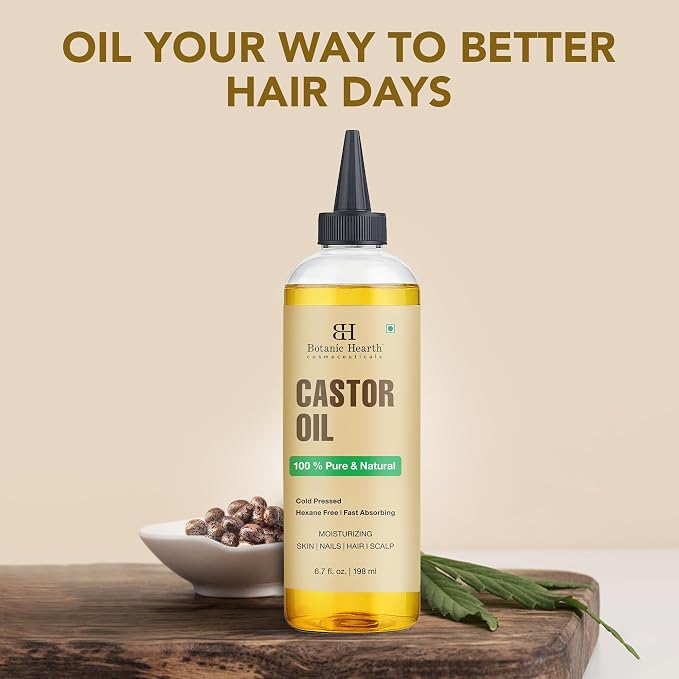 Botanic Hearth Castor Oil & Hair Treatment Oils 6.7 Fl oz|100% Pure & Natural, Cold Pressed |For Hair, Eyelashes & Eyebrows | Hexane Free, Fast Absorbing | With Applicators & Dropper | All Hair Types