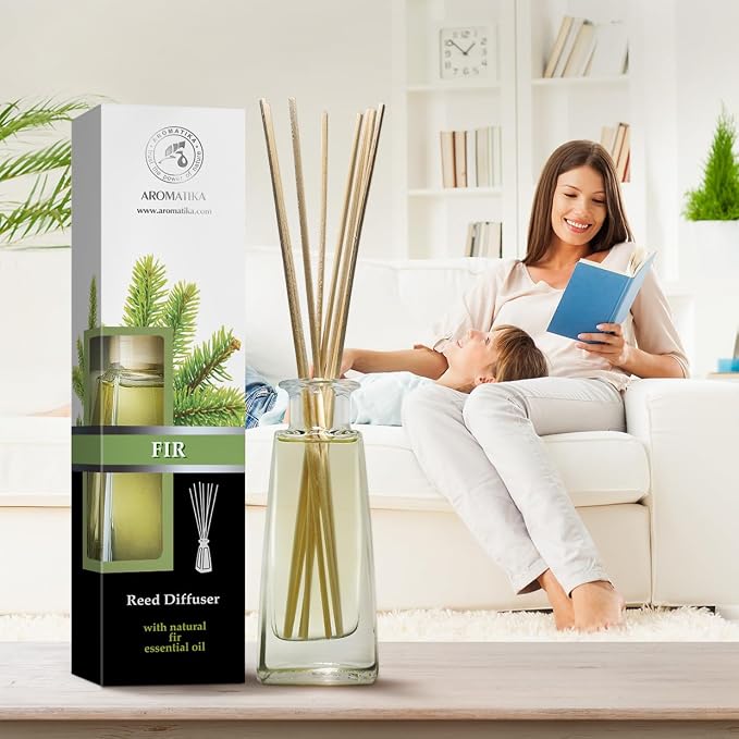 Pine Reed Diffuser 3.4 Fl Oz - Fresh & Long Lasting Coniferous Aroma - Pine Scented Diffuser - Home - Gift Set for Aromatherapy - Great Room Air Fresheners - Pine Tree Oil Diffuser