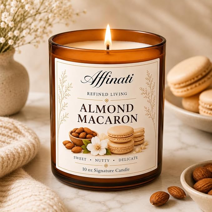 Affinati Almond Macaron Signature Candle - 10 oz Luxury Soy Blend Wax Candle, Long-Lasting Home Fragrance