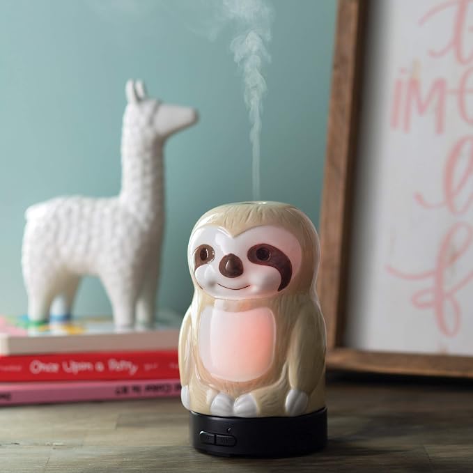 Airome Sloth Medium Essential Oil Diffuser|100 mL Humidifying Ultrasonic Aromatherapy Diffuser 8 Colorful LED Lights, Intermittent & Continual Mist, Auto Shut-Off