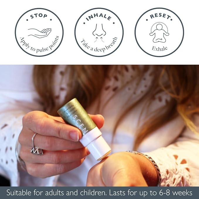 Scentered Aromatherapy Stress Relief Balm Stick - De Stress Essential Oil Roll On Calm Carry for Relaxation - Natural Stress Reliever - Chamomile, Cedarwood, Rosemary - Destress Gifts for Women