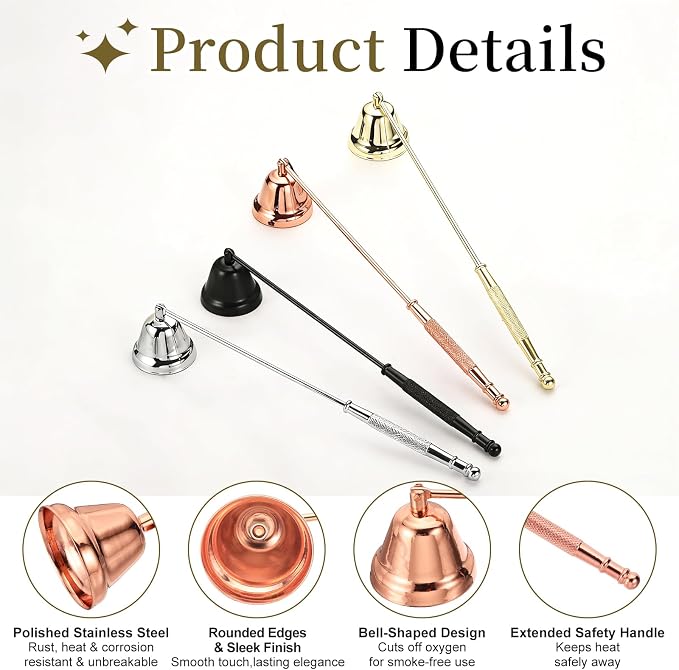 uxcell Candle Snuffer, Candle Extinguish with Long Handle, Wick Flame Snuffer Extinguish Accessory Bell-Shaped for Putting Out Flame Home Decor Gifts, Rose