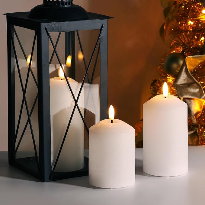 White Flameless Pillar Candles with Remote, Real Wax LED Candles Battery Powered Flickering Set of 3