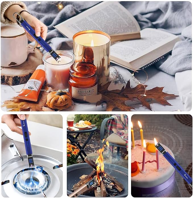 SUPRUS Candle Electric Arc Lighter Windproof Flameless USB Rechargeable Lighter with LED Light for Candle Camping BBQ Cooking (Dark Blue&Dark Blue)