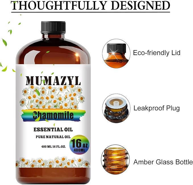 Chamomile Essential Oil, Chamomile Oil 16 Fl Oz 480ML for Diffuser Humidifier Yoga Cleaning DIY Candle Soap Making MUMAZYL Essential Oils