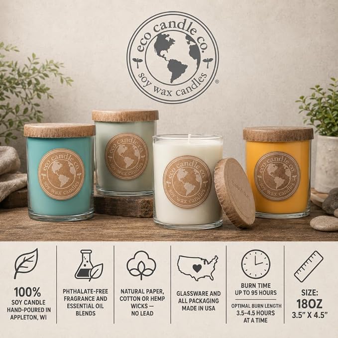 ECO CANDLE CO. Recycled Candle, Vanilla Grapefruit, 18 oz. Double Wick - Scents of Vanilla & Pink Grapefruit - 100% Soy Wax, No Lead, Kraft Paper Label & Lid, Hand Poured, Midwest Grown Soybeans