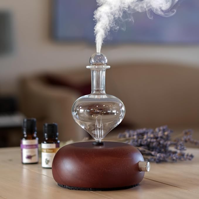 ArOmis Premium Glass Essential Oils Nebulizer - Waterless Diffuser for Aromatherapy - Handmade Oil Diffuser, Wooden Base, No Plastic, No Heat, No Battery, No LEDs - Orbis Nox Eros